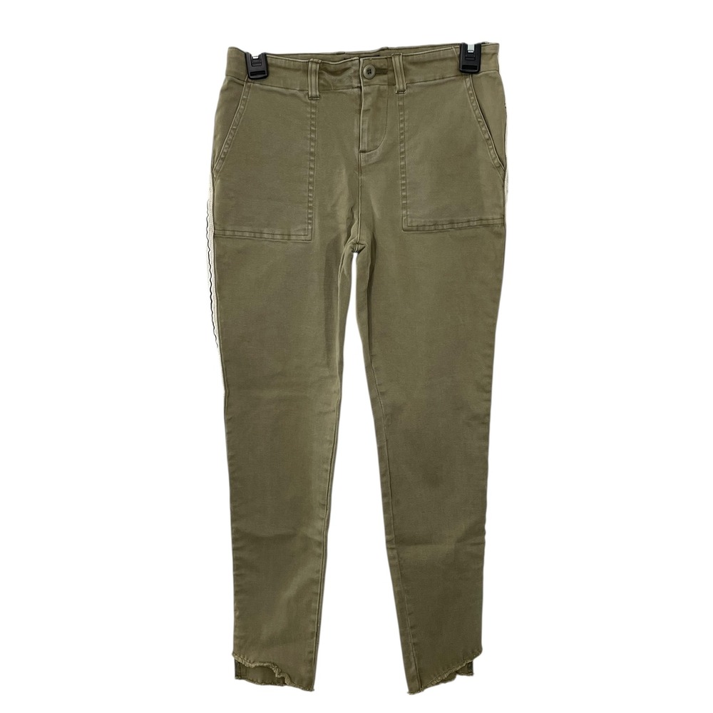 MONROW Women's Olive‎ Army Green Pants Size 26 Raw Hem Side Stripe Chino